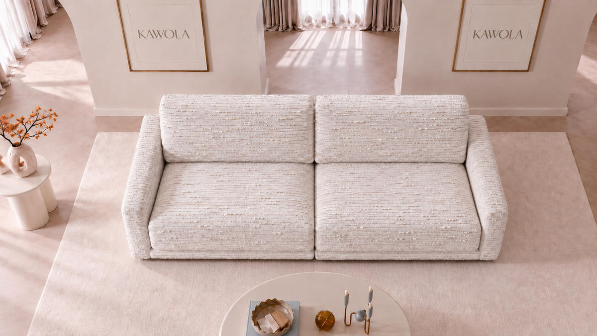 SOFA MARLIN Beige Bouclé - Beige/Schwarz, Kunststoff/Textil (262/80/100cm) - KAWOLA