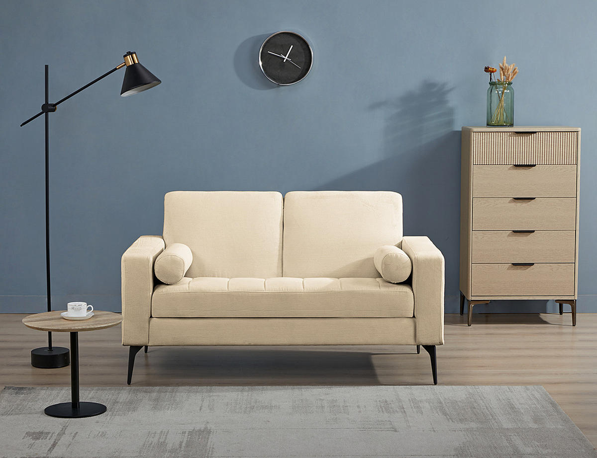 2-SITZER SOFA - Beige - Cord - Stahl - 142 x 82 x 76 cm - Beige/Schwarz, Textil/Metall (142/82/76cm) - home24