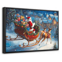 LEINWAND Bilder mit Rahmen - Weihnachtsmann - Rentier - Weihnachten - Schnee - 30x20 - Cognac, Textil (30/20cm) - MuchoWow