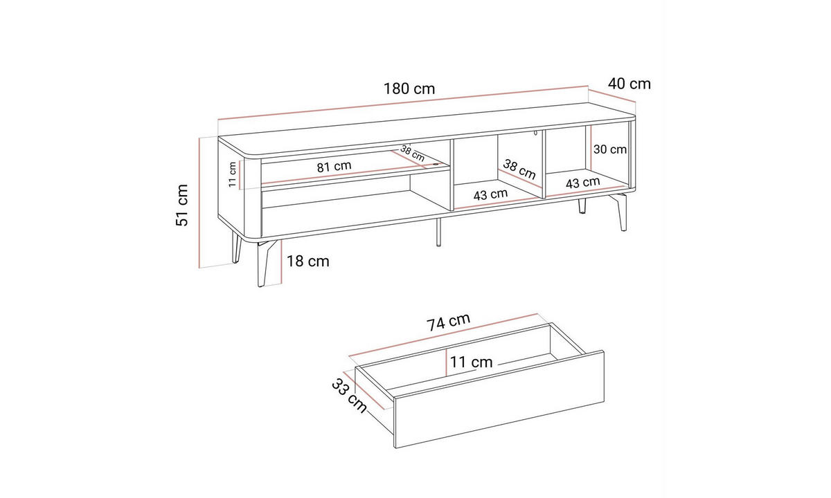 TV-SCHRANK MOCHA 180/40/51 cm mit Schublade Kaschmir/Nussbaum Royal - Kaschmir/Schwarz, Holzwerkstoff/Kunststoff (180/51/40cm) - Lookway