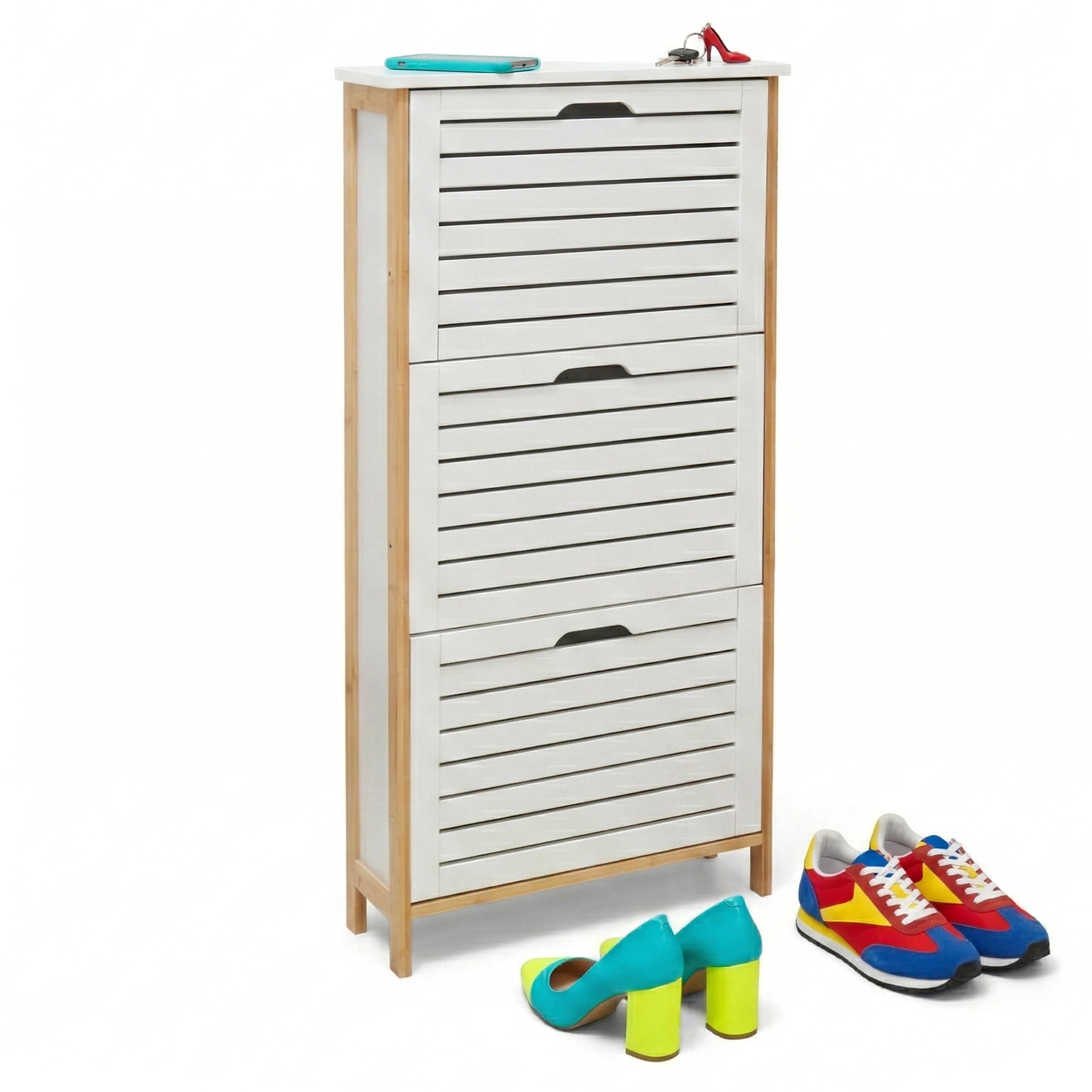 Relaxdays Schuhkipper Weiß 53x108.5x19 cm