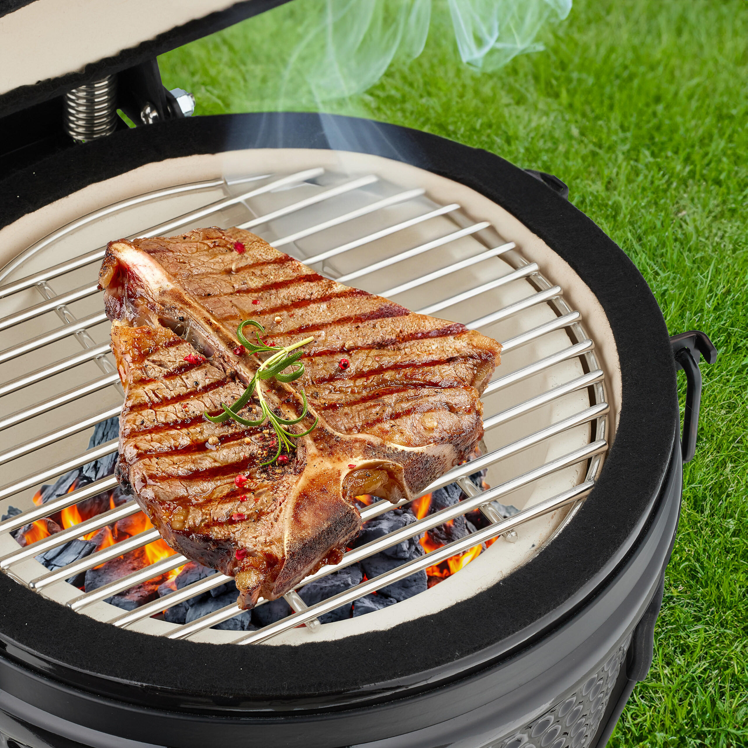 KAMADO-GRILL - Schwarz, Keramik/Metall (34/56.5cm) - Relaxdays
