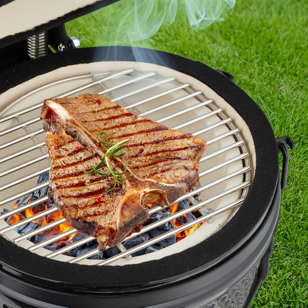 KAMADO-GRILL - Schwarz, Keramik/Metall (34/56.5cm) - Relaxdays