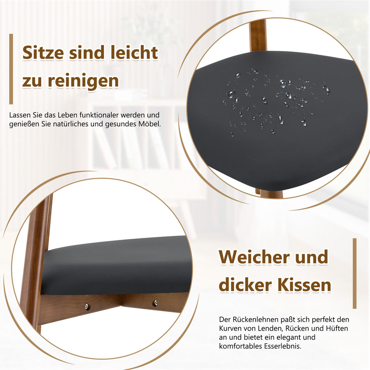 STUHL-SET DE-36709 2 Stück mit Holzgestell und gepolsterter Sitzfläche Schwarz - Schwarz, Holzwerkstoff (49/77.5/50cm) - ComfortXL