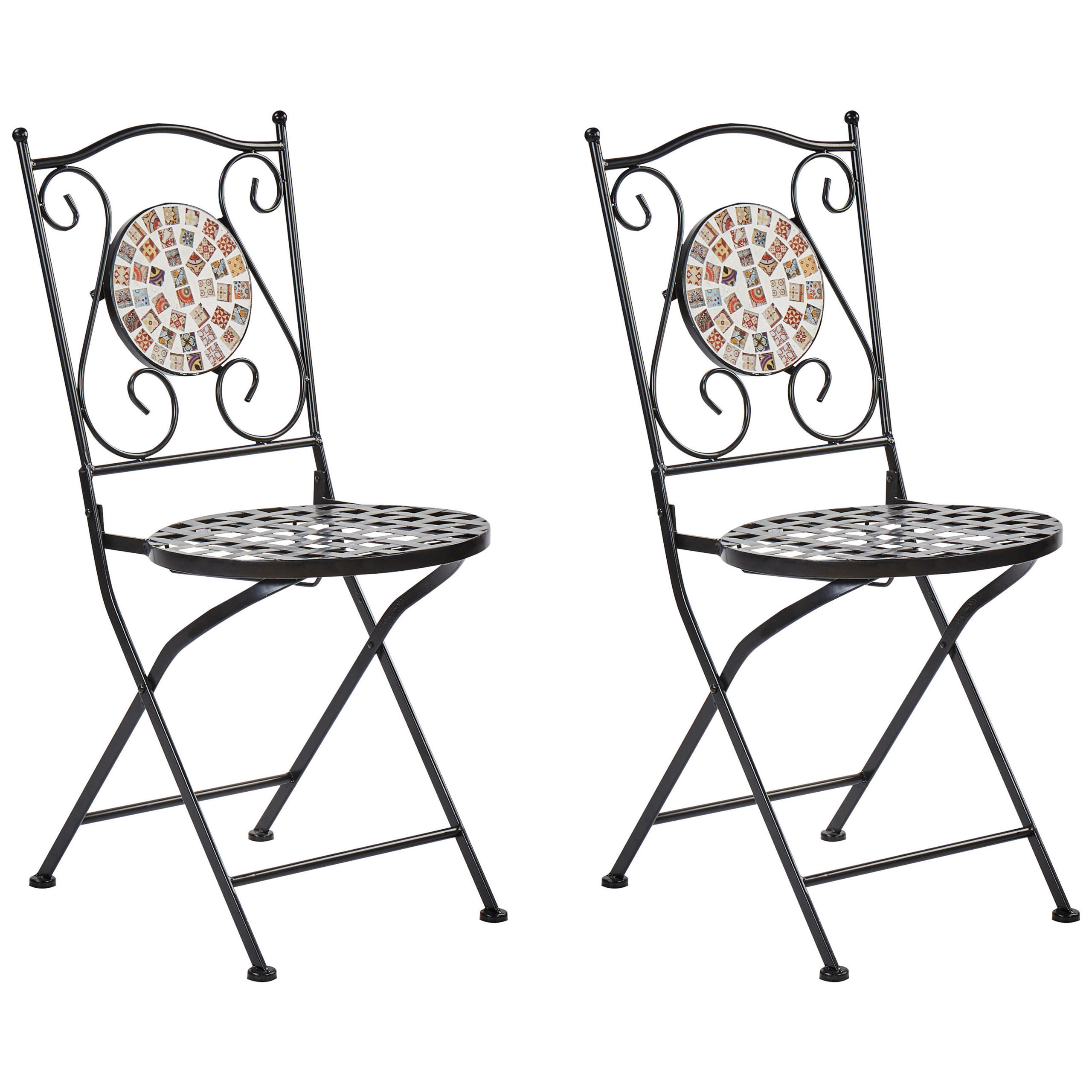 GARTENSTUHL 2er-Set Metall Schwarz Casario - Multicolor/Schwarz, Metall (40/90/44cm) - Beliani