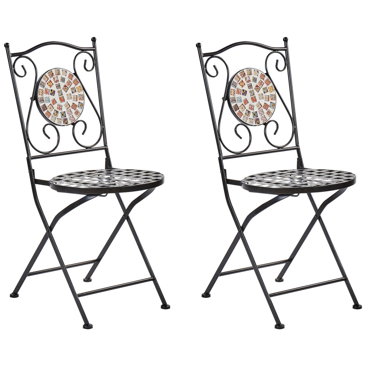 GARTENSTUHL 2er-Set Metall Schwarz Casario - Multicolor/Schwarz, Metall (40/90/44cm) - Beliani