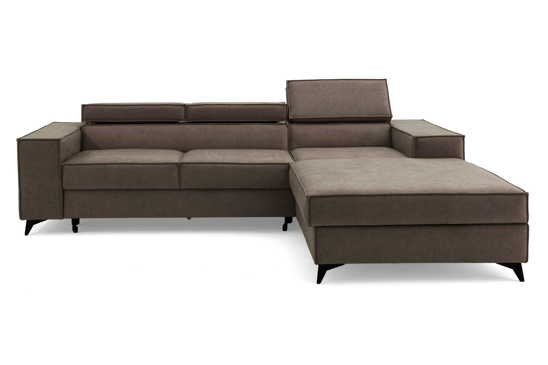 ECKSOFA PURE S Rechts mit Schlaffunktion 127x215 Velours Beige - Beige/Schwarz, Holz/Textil (204/281cm) - Muffo
