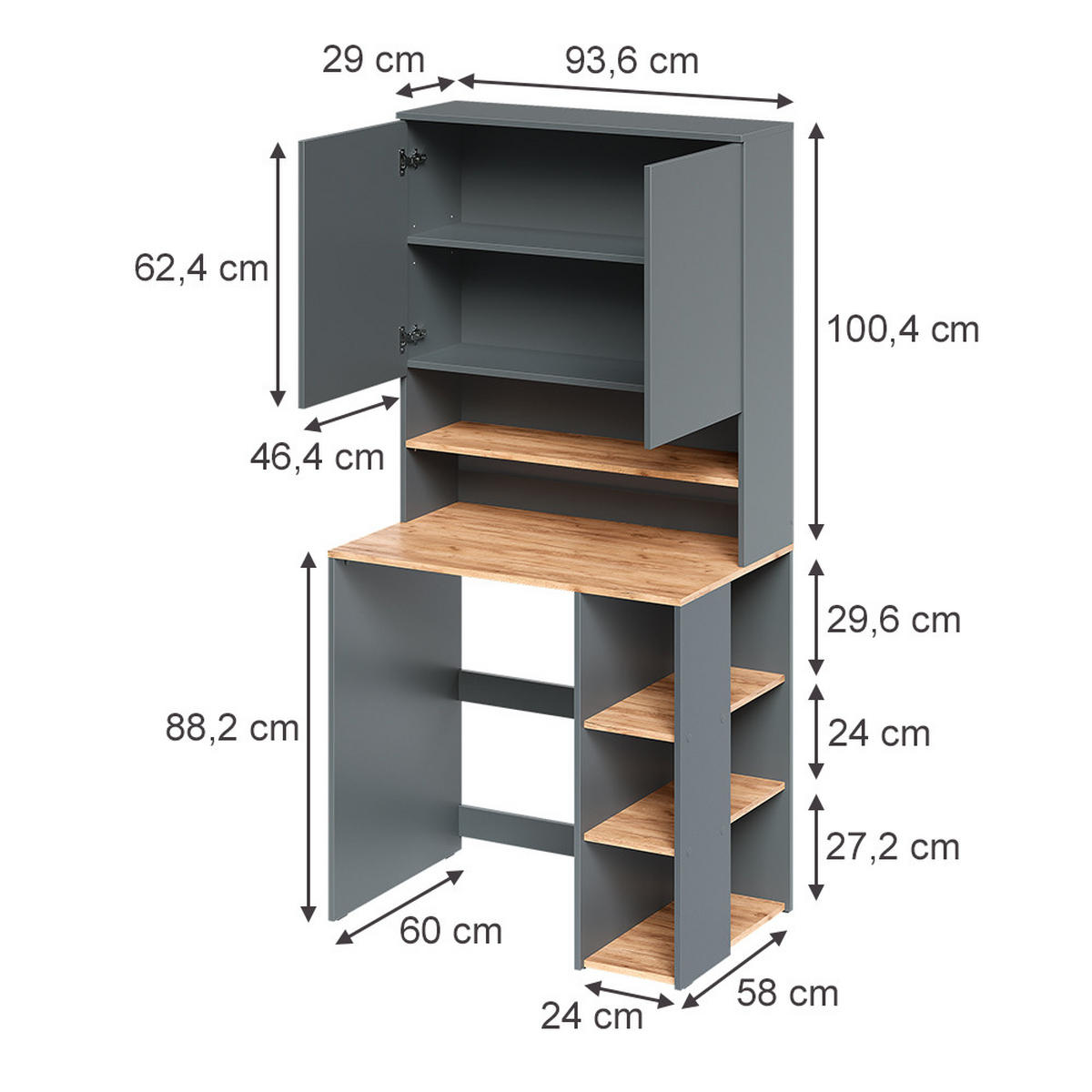 WASCHMASCHINENSCHRANK Viktor, Anthrazit/Goldkraft Eiche, 93.6 x 88.2 cm 2 Teile mit Regal - Honigeiche/Anthrazit, Holzwerkstoff (93.6/88.2/60cm) - Vicco
