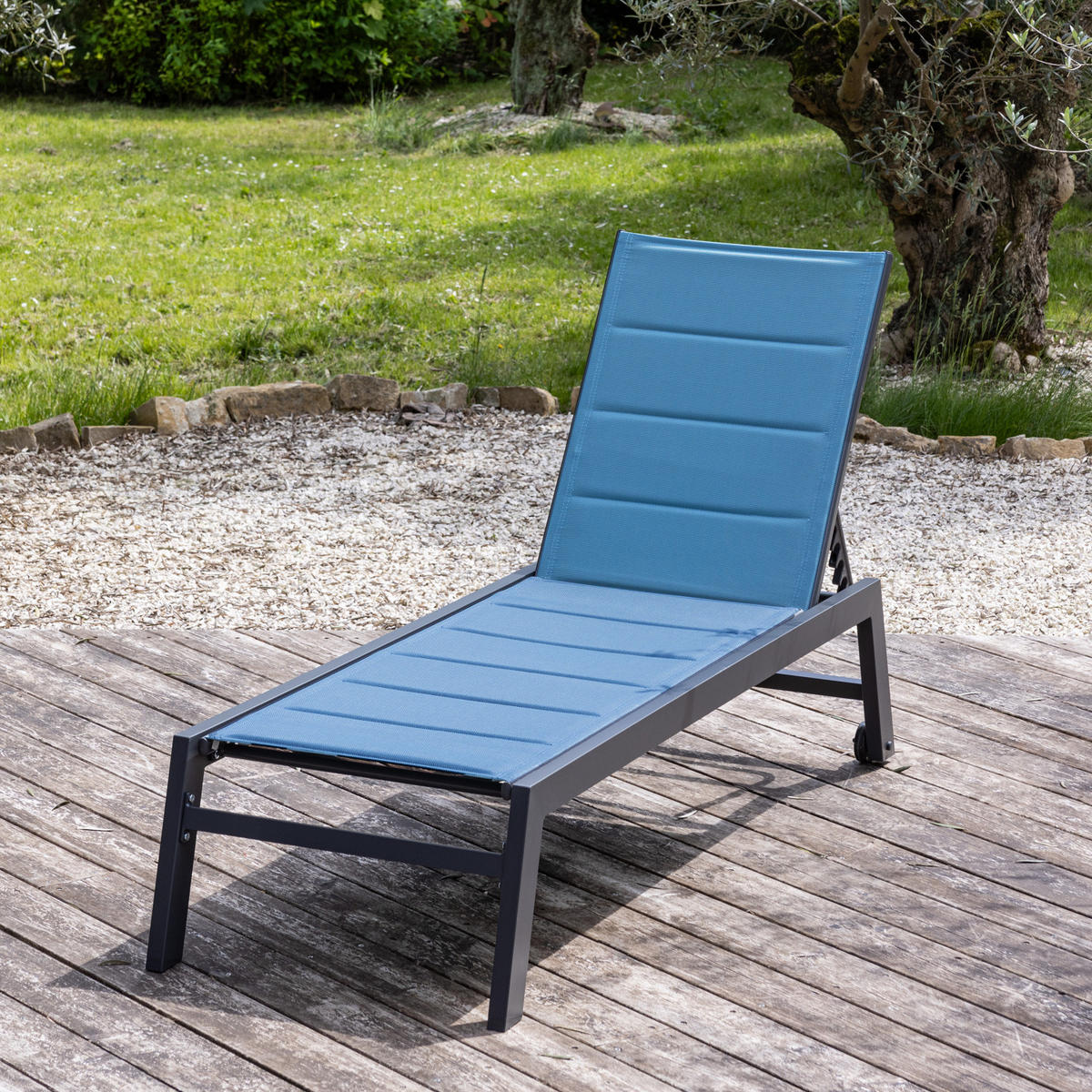 SONNENLIEGE Barbados Blaugrau und Anthrazit - Blau, Kunststoff (61/95/198cm) - Happy Garden