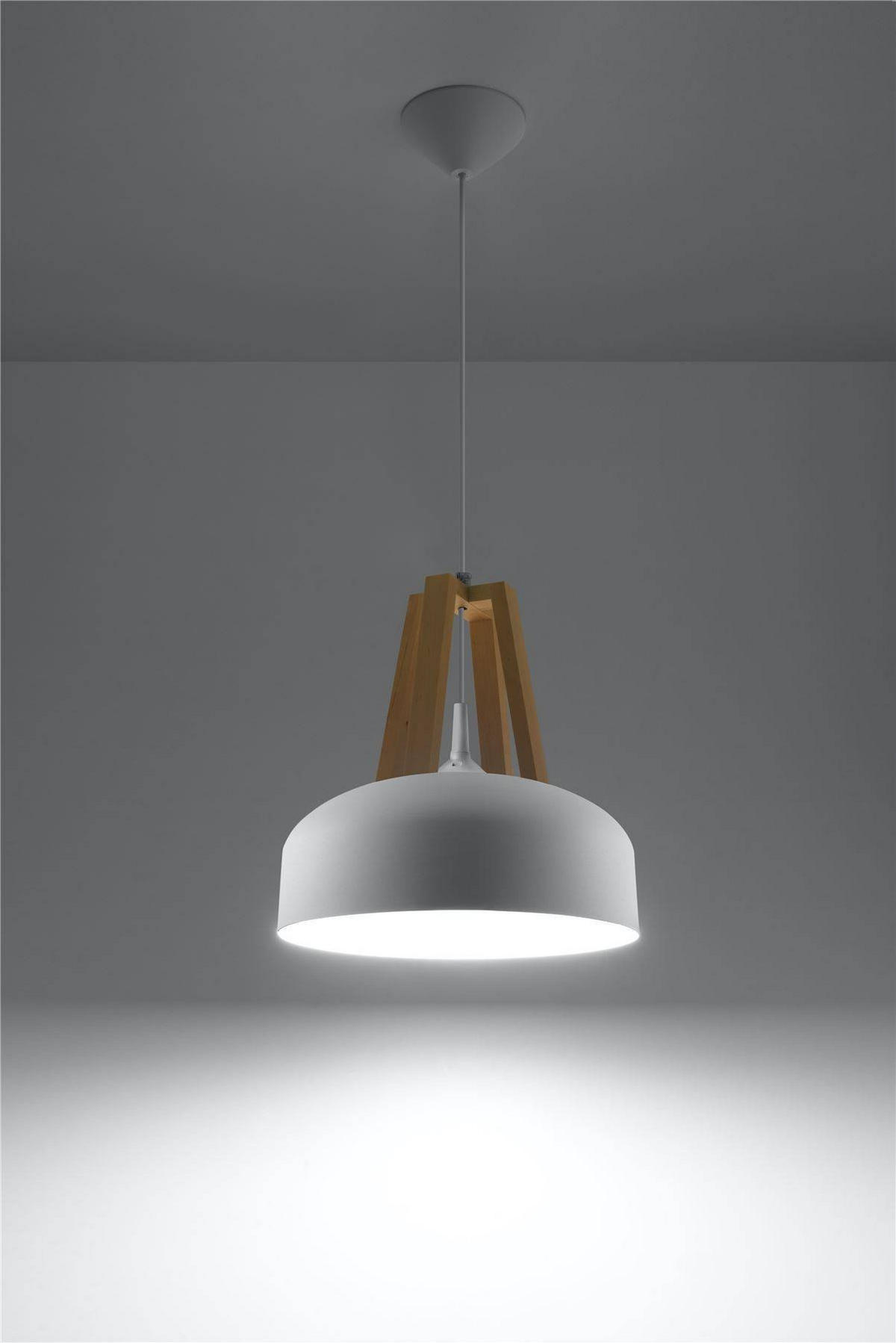HÄNGELEUCHTE Stahl Weiß Holz Natur - Weiß, Holz (30/30/80cm) - Sollux Lighting