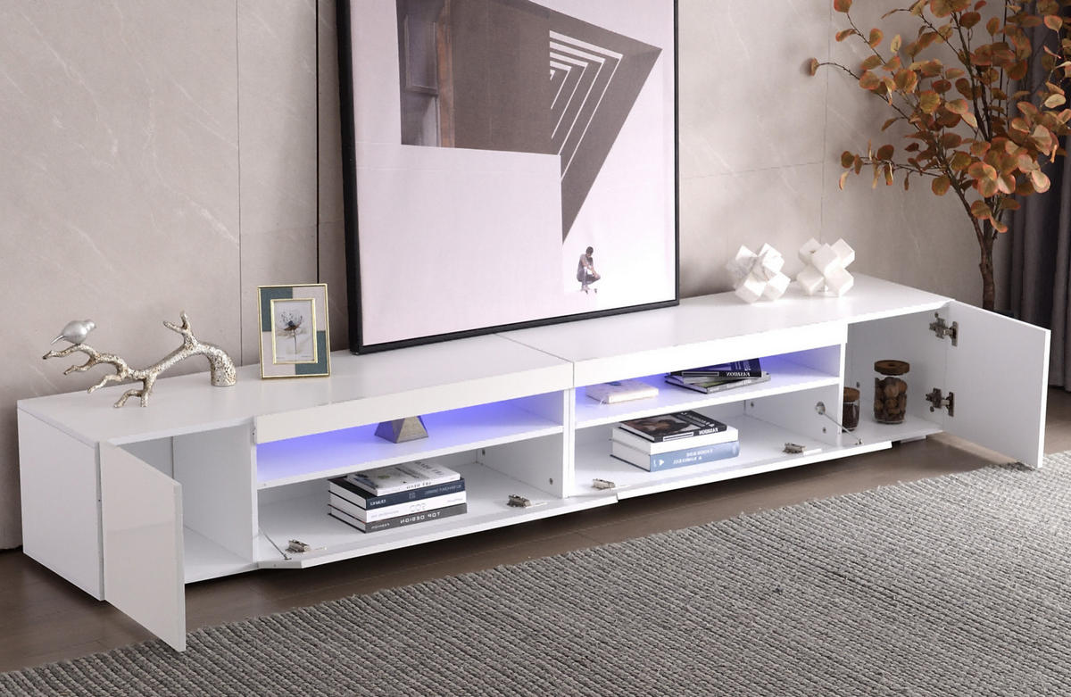 LOWBOARD 240/35.5/38.5 cm Weiß aus MDF mit LED-Beleuchtung - Weiß, Holzwerkstoff (38.5/35.5/240cm) - OKMYHOME