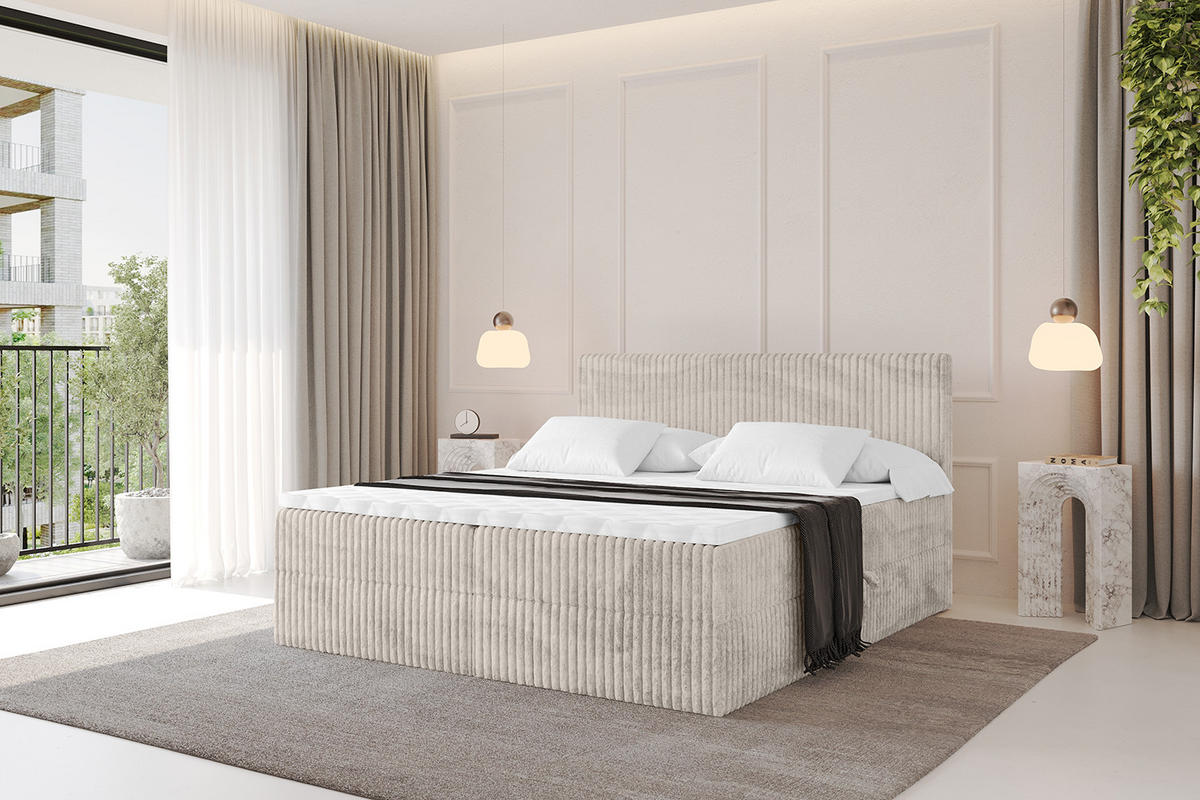 BOXBETT mit Matratze H4 und Lattenrost - TOLO - 160x200 Cord - Creme - Creme, Holzwerkstoff/Kunststoff (160/200cm) - ALTDECOR