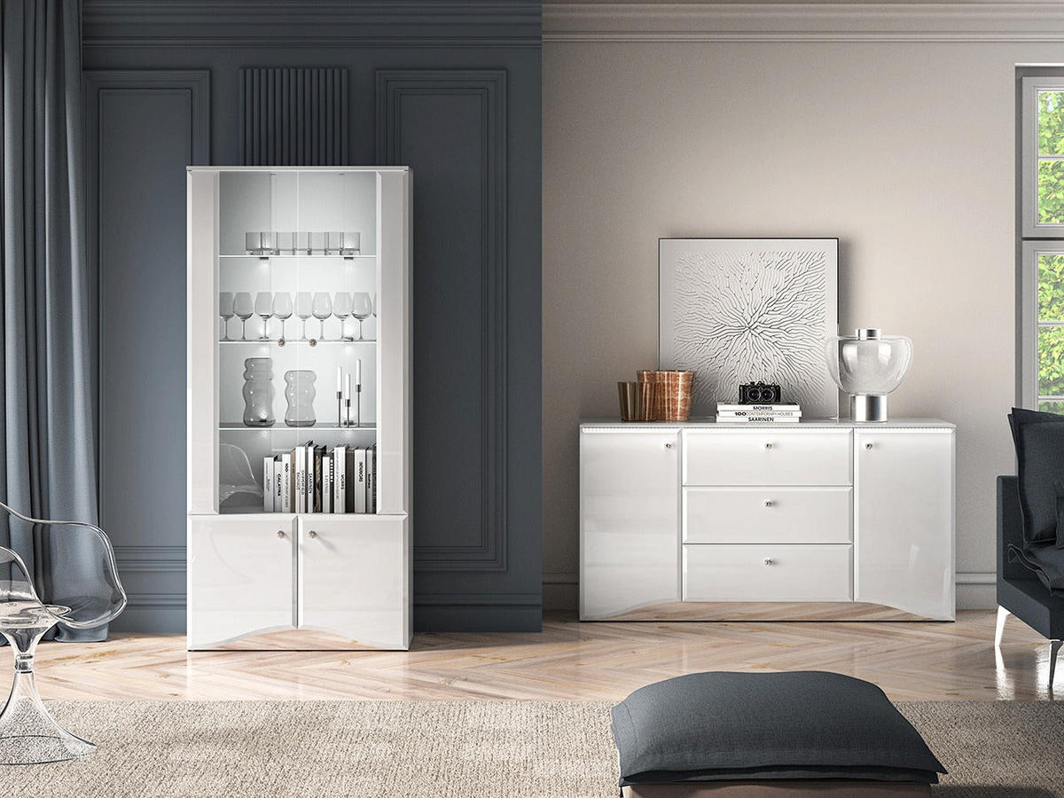 VITRINE – 87 cm – Glamour – Weiß Hochglanz - Weiß Hochglanz, Holzwerkstoff (87/190/41cm) - hi-markt