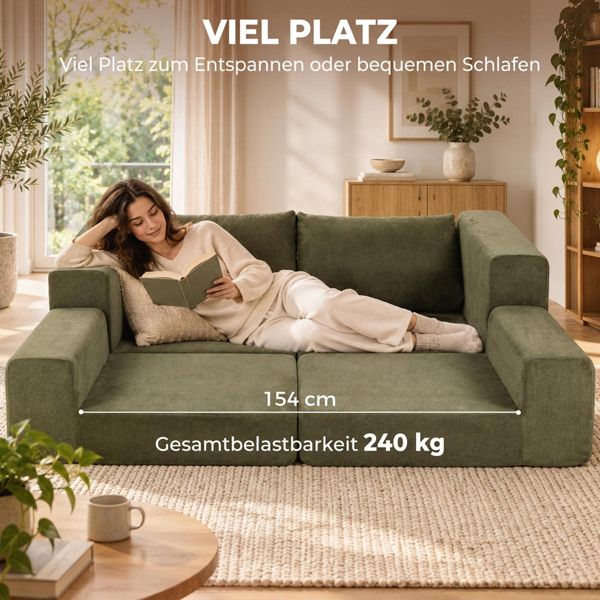 SCHLAFSOFA Polyester Grün - Grün, Textil (181/58/208cm) - HOMCOM
