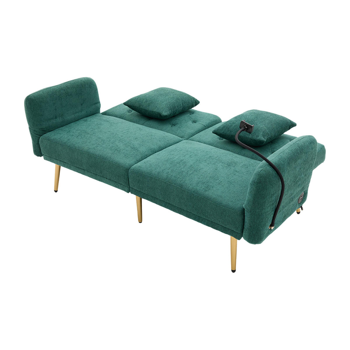 SOFABETT 2-Sitzer mit verstellbarer Rückenlehne & USB-Anschlüssen Chenille Smaragd 173/78/78 cm - Dunkelgrün, Textil (173/78/78cm) - OKWISH