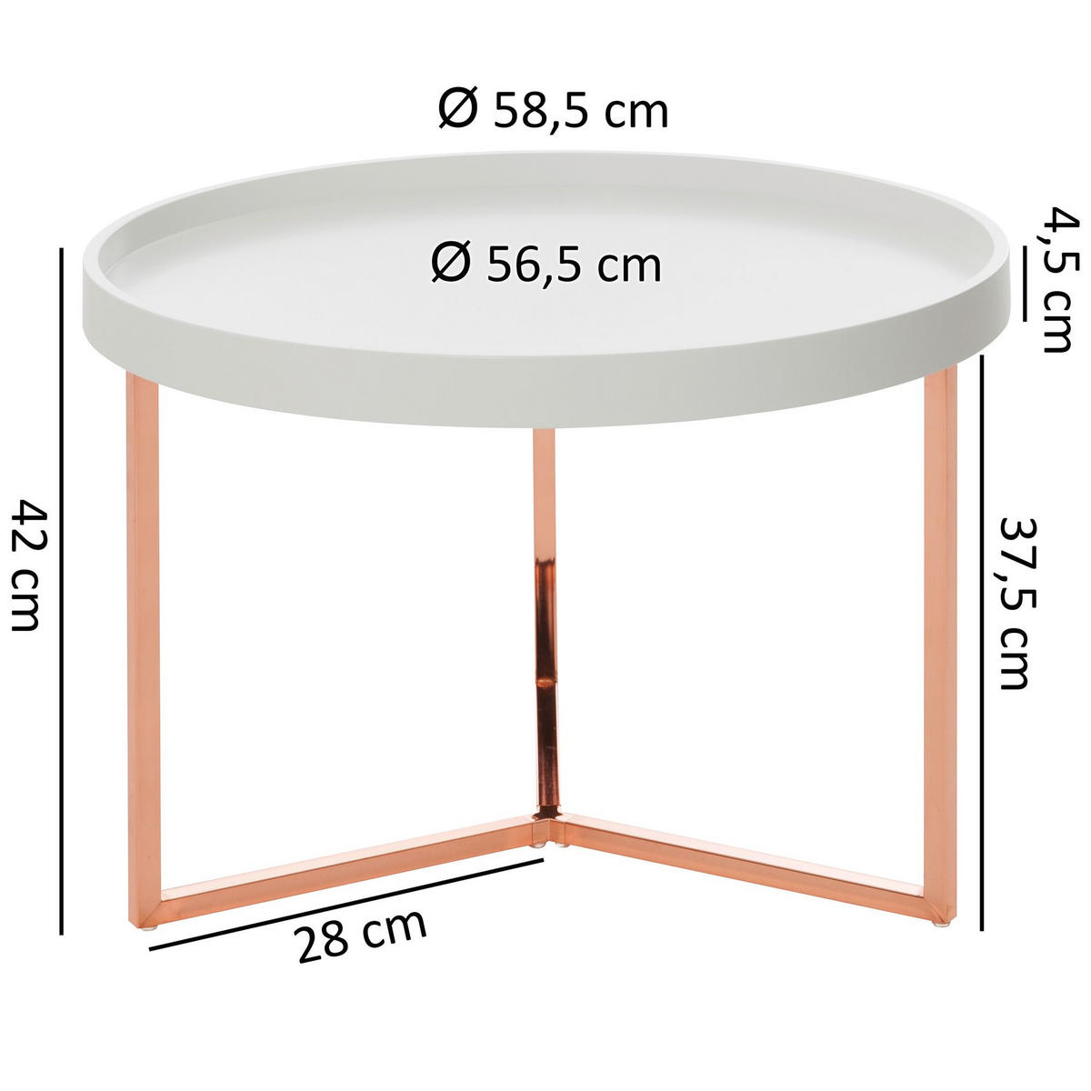 SOFATISCH LIA Rund mit Metallgestell, abnehmbares Tablett und Anti-Rutsch-Noppen, Bronze 58 x 58 x 42 cm - Bronzefarben, Holz/Metall (58/58/42cm) - KADIMA DESIGN