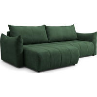 ECKSOFA Liv mit Schlaffunktion & Bettkasten in Cordstoff Dunkelgrün, Universell 260/154/86 cm - Schwarz/Grün, Kunststoff/Textil (260/154cm) - WFL GROUP
