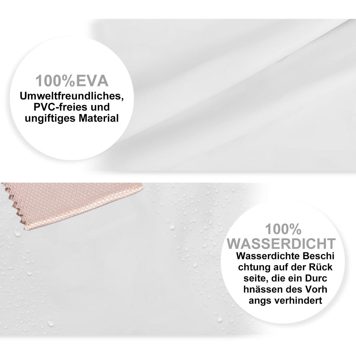 DUSCHVORHANG EVA transparent schimmelresistent waschbar mit Ringen - Weiß, Textil (180/180cm) - MCBOSON