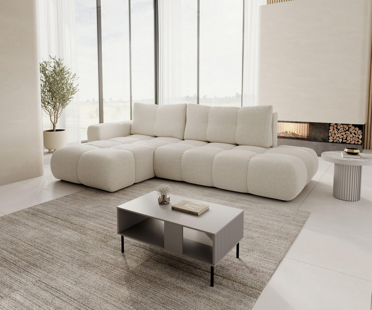 ECKSOFA DUCA R-S Beige Jersey mit Schlaffunktion - Beige, Holz (266.5/266.5cm) - MASSENO