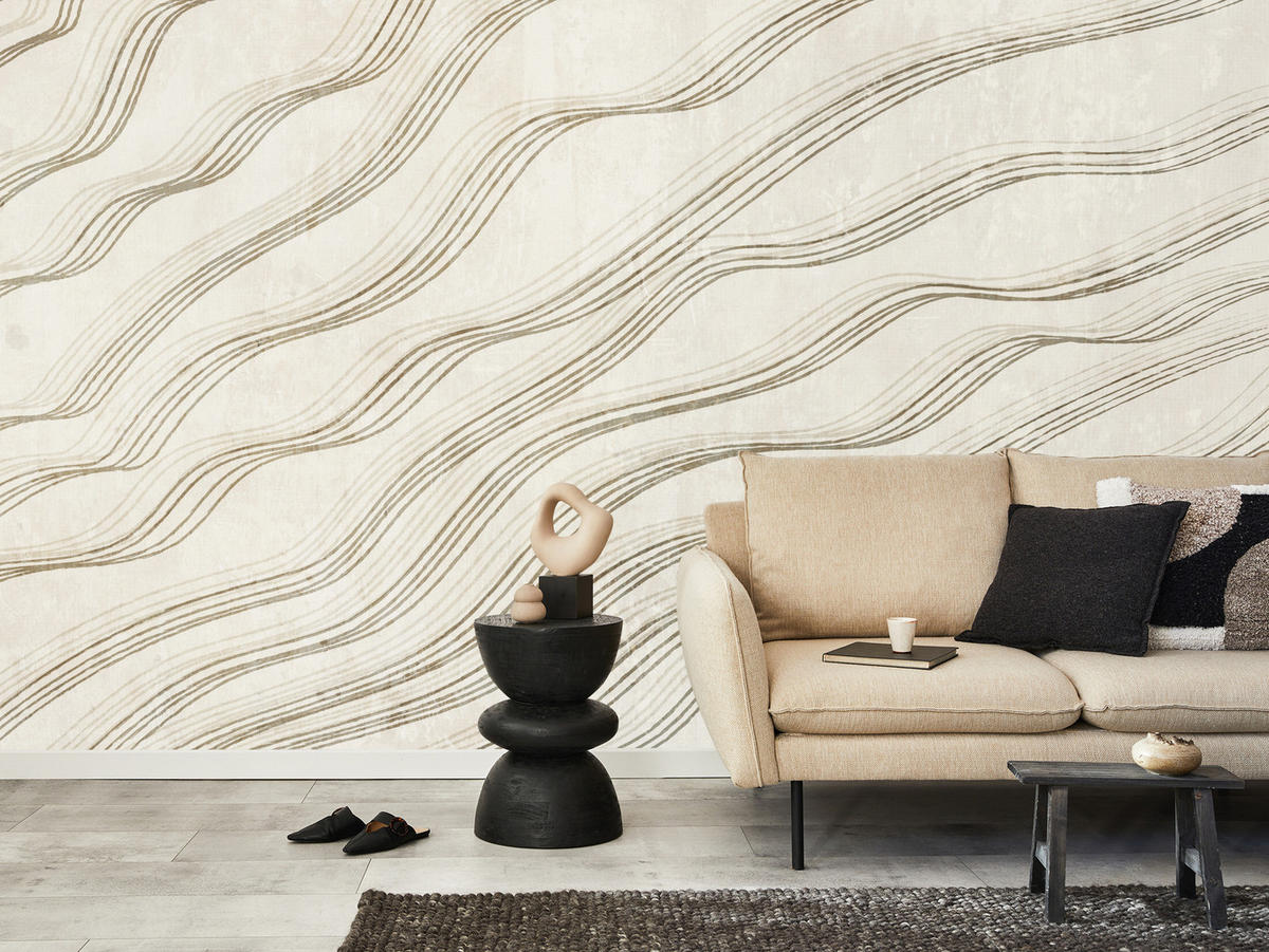 FOTOTAPETE für Wohnzimmer Beige Wellen Abstraktion 400x280 - Beige, Papier (400/280cm) - Muralo