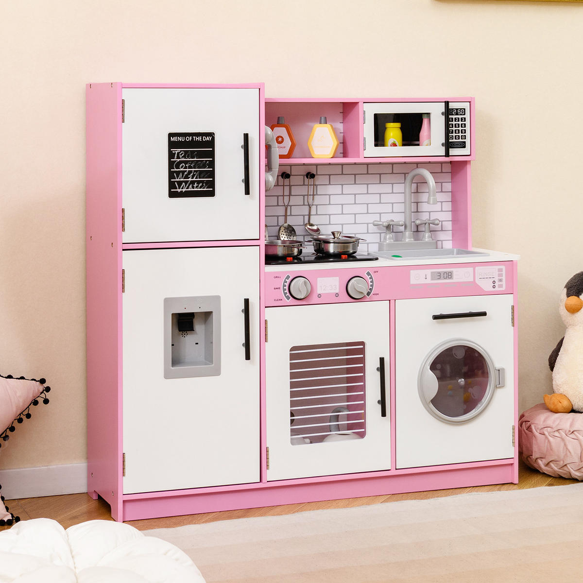 KINDERKÜCHE Rosa - Pink, Holzwerkstoff (82/80.5/25cm) - COSTWAY