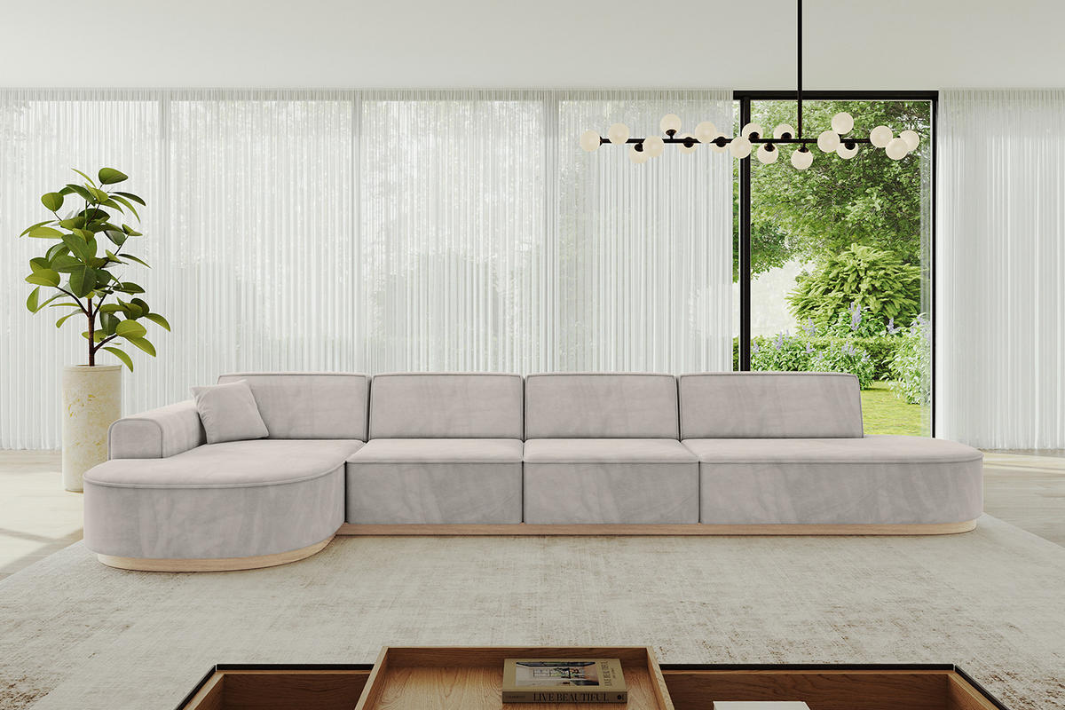 ECKSOFA Ottomane Links MARI-L3-v1 - 413x171x83 cm Hellbraun Velours - Hellbraun, Holzwerkstoff/Textil (413/171cm) - ALTDECOR