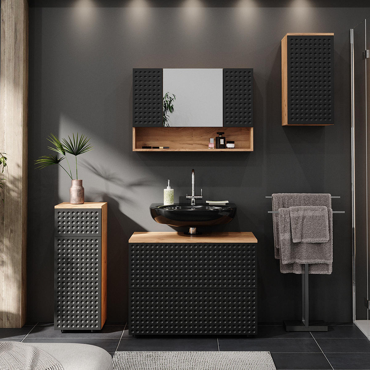 BADSCHRANK Irma Anthrazit gepunktet 30 x 59 cm 2 Fächer, Badezimmer - Anthrazit, Holzwerkstoff (30/59/24cm) - Vicco