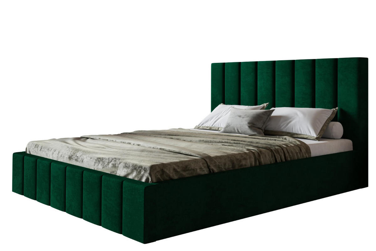 BETT 90x200 - Polsterbett mit Bettkasten und Holzrahmen - Modern Betten - Glatter Kronos-Stoff- Kollektion Toledo - Grün - Grün, Holz/Textil (90/200cm) - Alpi-Möbel