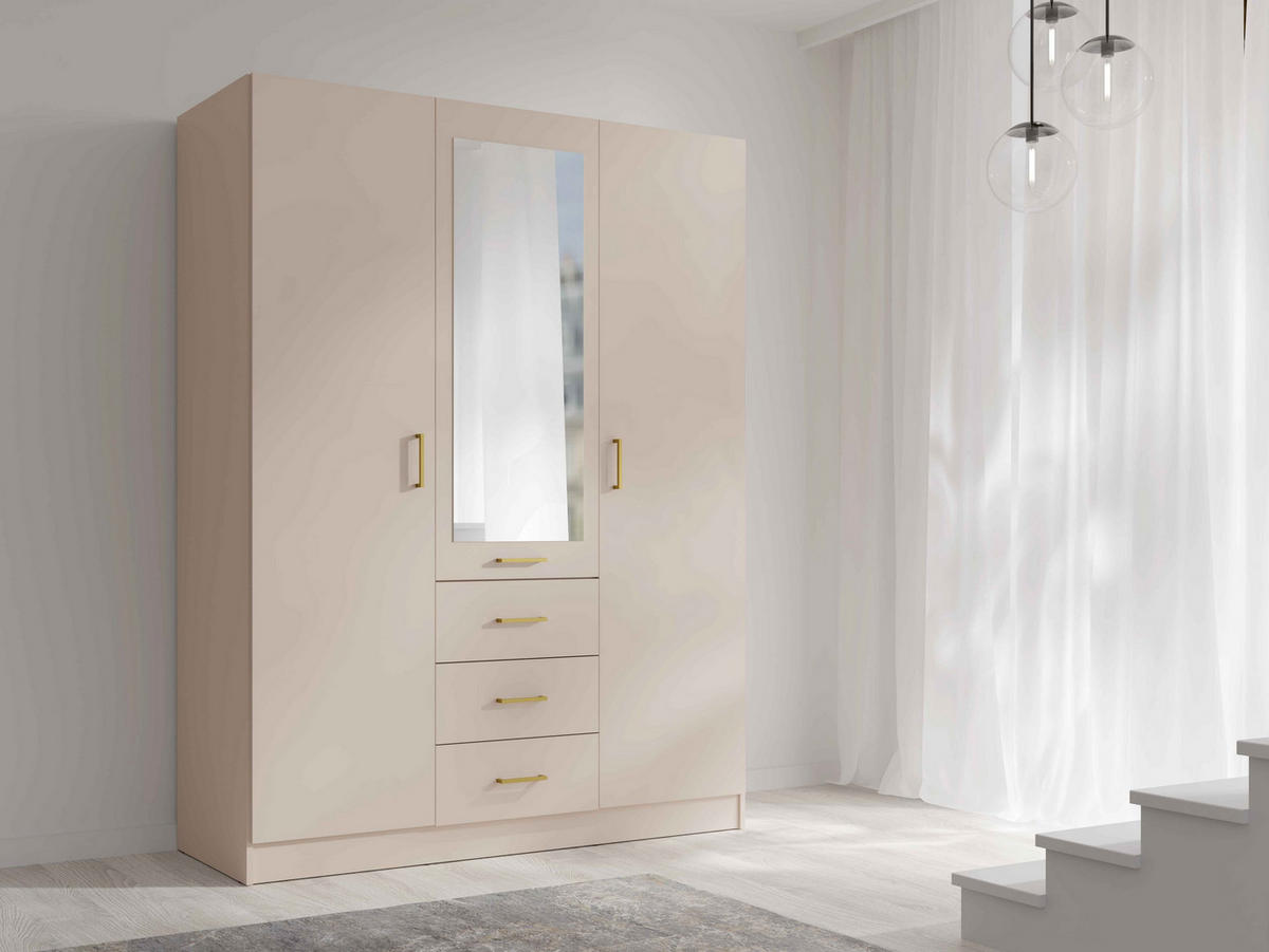 DREHTÜRENSCHRANK NEVARIS 150,5/200,5/58cm 3-türig mit Spiegel Sandbeige - Sandfarben, Holzwerkstoff (150.5/200.5/58cm) - MASSENO