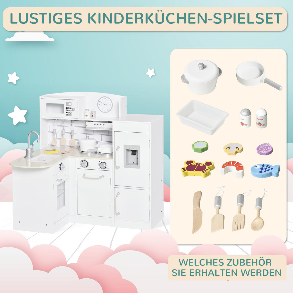 KINDERKÜCHE - Weiß, Holzwerkstoff (86/64/84.5cm) - HOMCOM