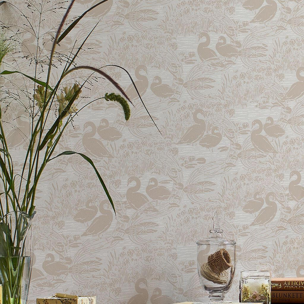 VLIESTAPETE Schwäne Taubengrau | Beige Grau | Schwäne | 10mx52cm - Grau, Papier/Kunststoff (52/1000cm) - Graham & Brown