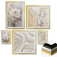 WANDBILDER 5er Set - 50x50 cm & 20x30 cm & 40x60 cm Goldrahmen - Subtile abstrakte Muster - Goldfarben, Kunststoff (40/60cm) - ArtPrintCave