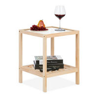 BEISTELLTISCH - Hellbraun, Glas/Holz (40/40/50cm) - Relaxdays