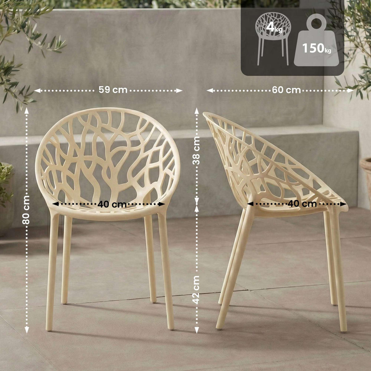 GARTENSTUHL Kunststoff Creme - Creme, Kunststoff (59/80/60cm) - CLP
