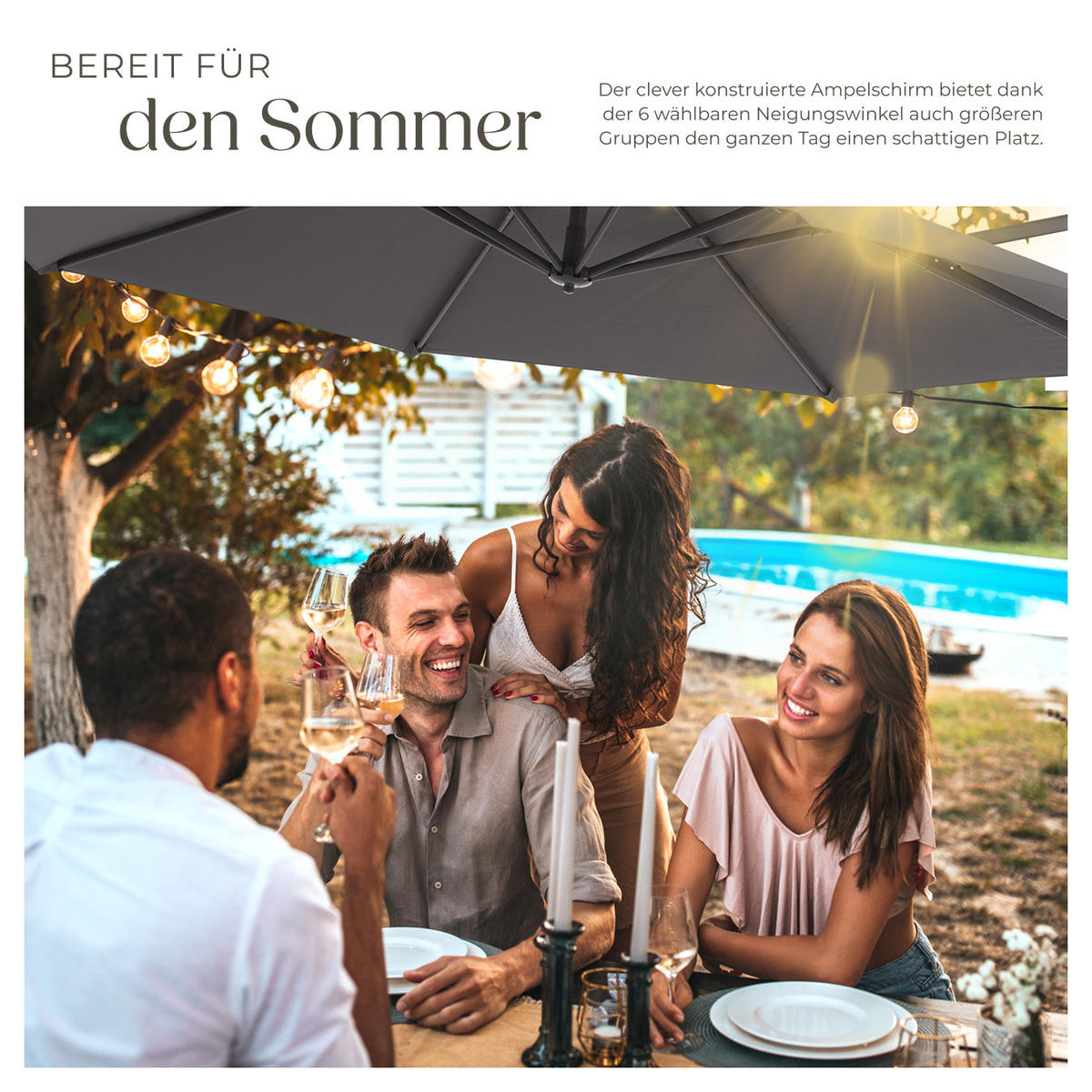 SONNENSCHIRM Daria,UV-Schutz 50+, inklusive Schutzhülle,grau - Grau, Metall (300/372cm) - tectake