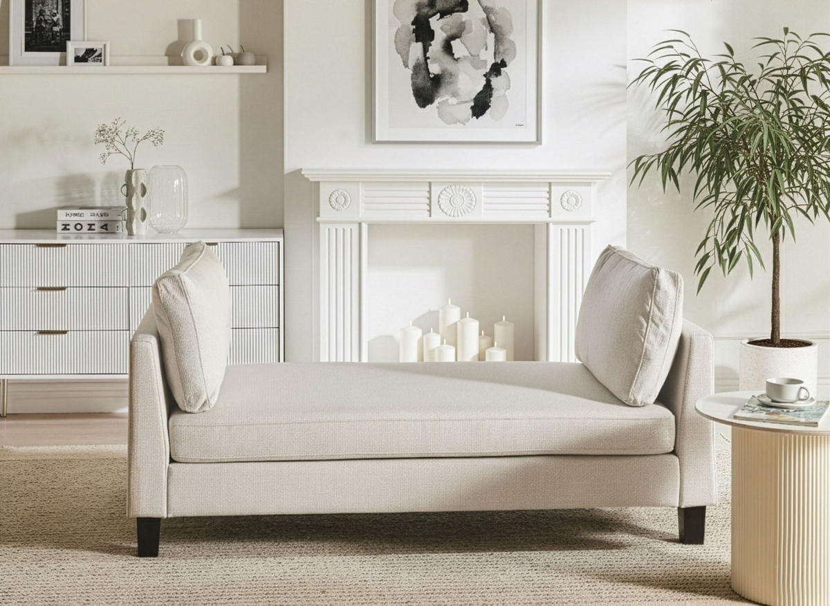 ČALOUNĚNÉ LEHÁTKO CHAISE LONGUE Látka Světle béžové Archiane - černá/béžová, textil (170/60/85cm) - Beliani