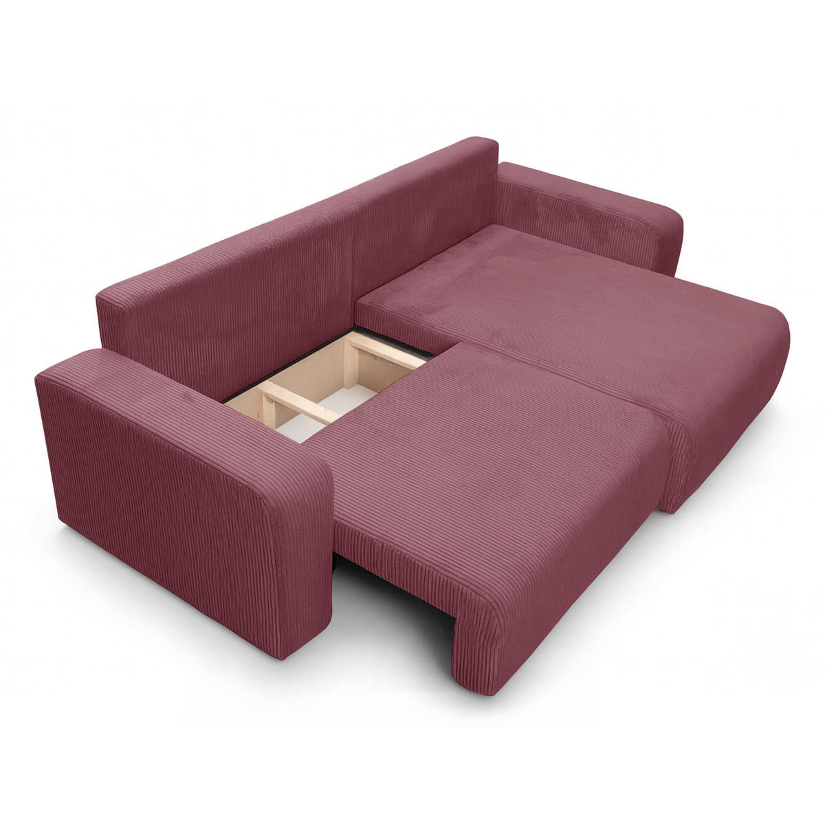 ECKSOFA mit Schlaffunktion Nellio L-Form universal mit Bettkasten Lachsfarben Cord - Koralle/Schwarz, Kunststoff/Textil (245/145cm) - Homebook