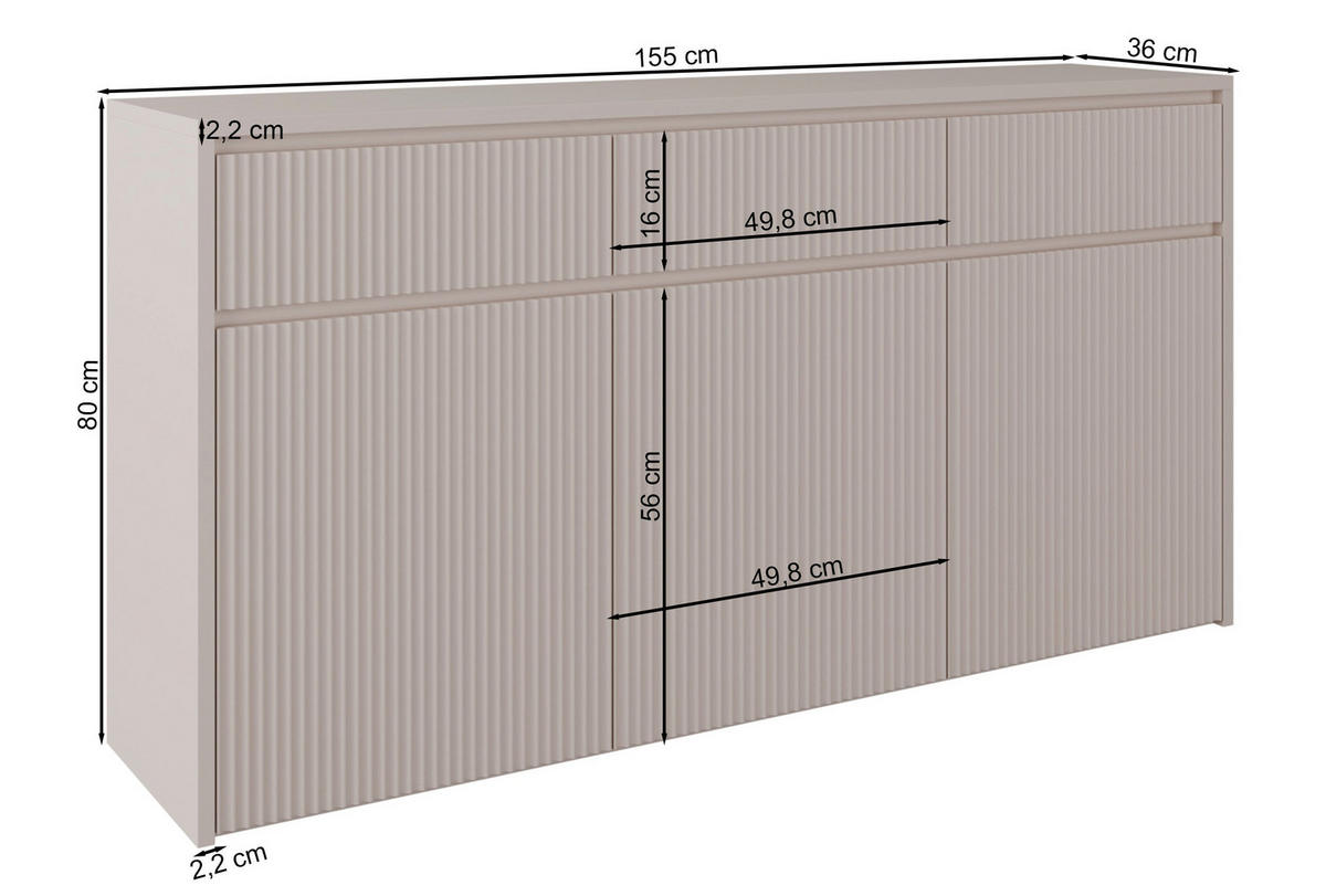 SIDEBOARD Vemmi Kaschmir 155 cm - Taupe, Holzwerkstoff (155/80/36cm) - Selsey