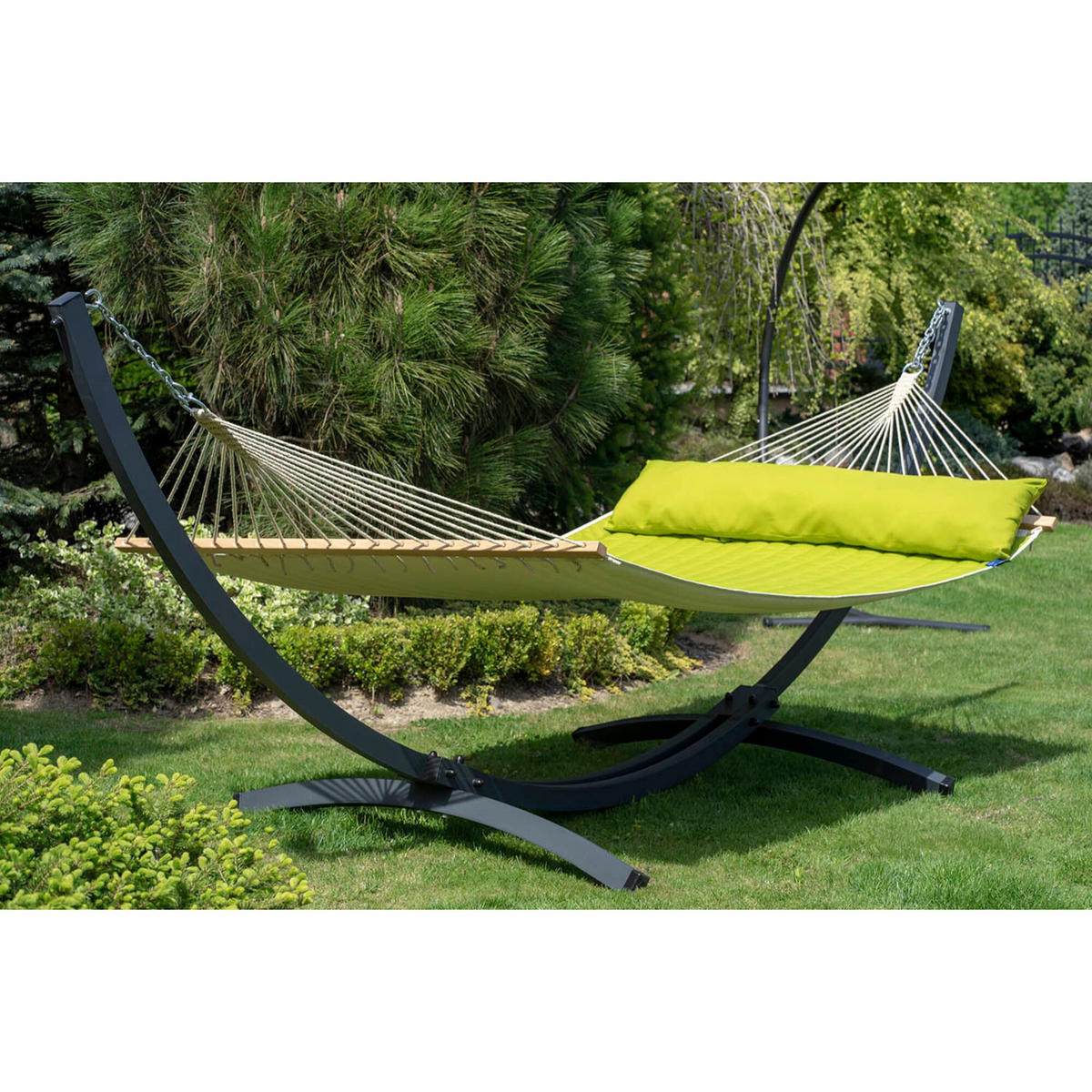 HÄNGEMATTE mit Verzinktem Gestell, 2 Personen, Stabhängematte, XXL, 200 kg, Metall, Grün, einfache Montage - Grün, Metall (370/130/120cm) - Potenza