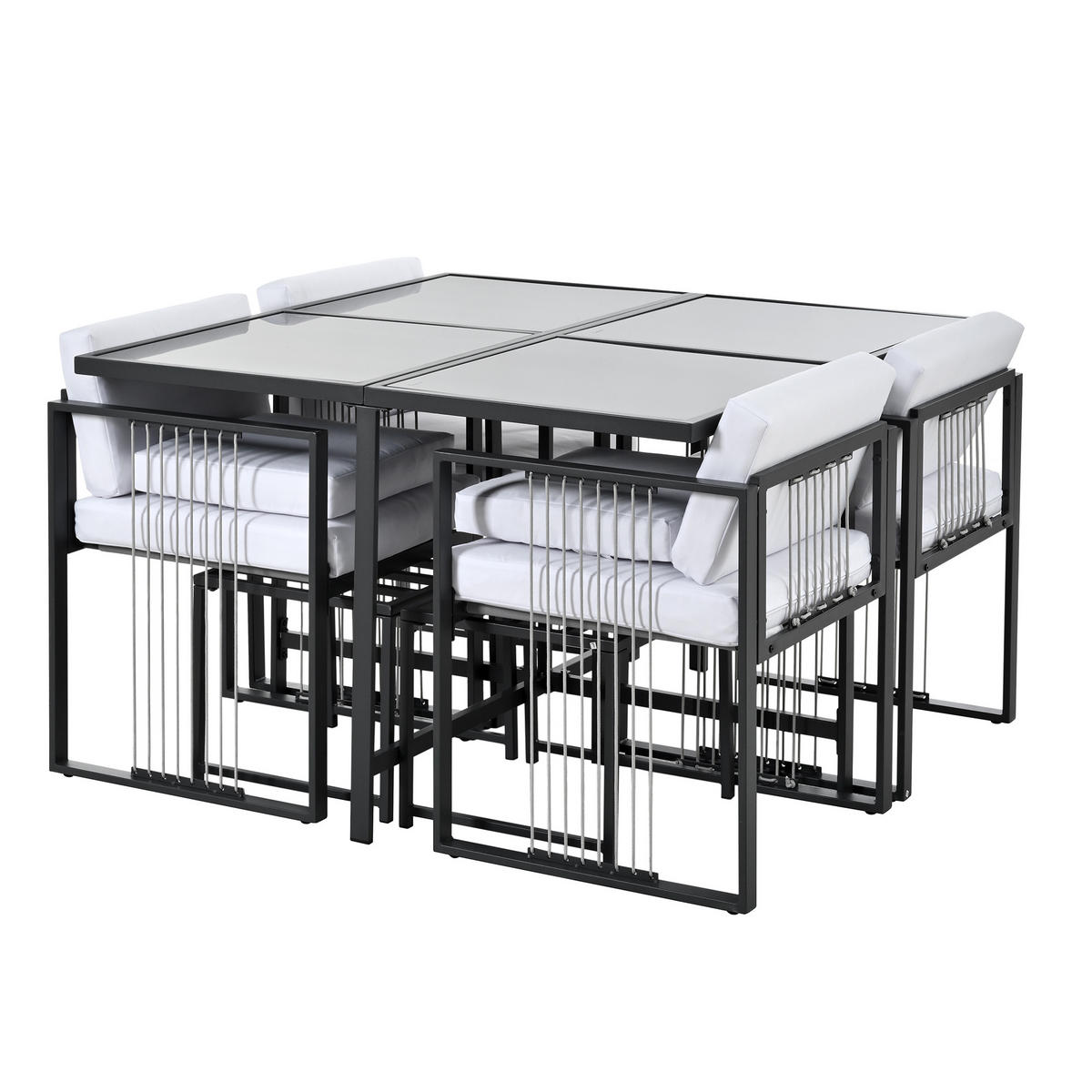 GARTENMÖBEL-SET Modernes 7-tlg. Weiß/Schwarz - Weiß, Metall - ComfortXL