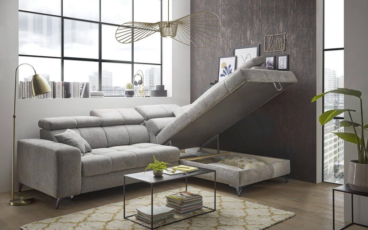 ECKSOFA mit elektrischer Wallaway-Funktion und vielseitigen Anpassungsmöglichkeiten - Taupe, Textil (198/282cm) - ed exciting design