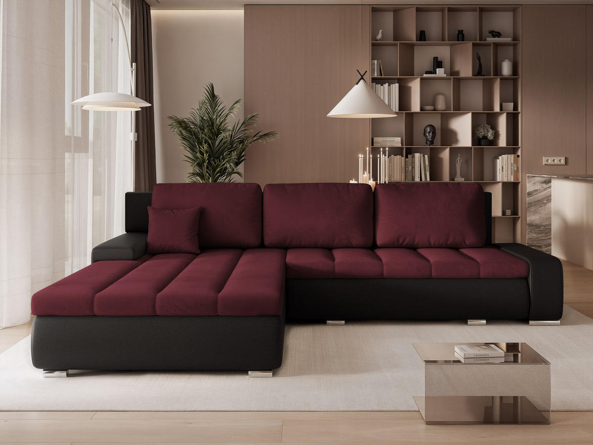 ECKSOFA VELANO mit Schlaffunktion und Bettkasten Schwarz/Rot - Rot, Holzwerkstoff/Kunststoff (250/90cm) - Idohome
