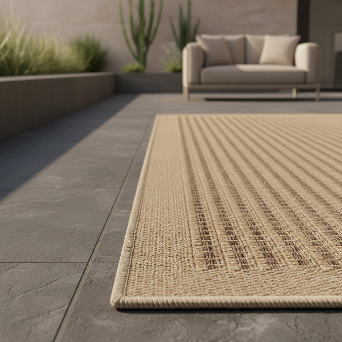 OUTDOORTEPPICH KASBERG, im Vintage-Stil, aus Polypropylen, Schwarz, 280 x 370 cm - Beige, Textil (370/280cm) - KADIMA DESIGN