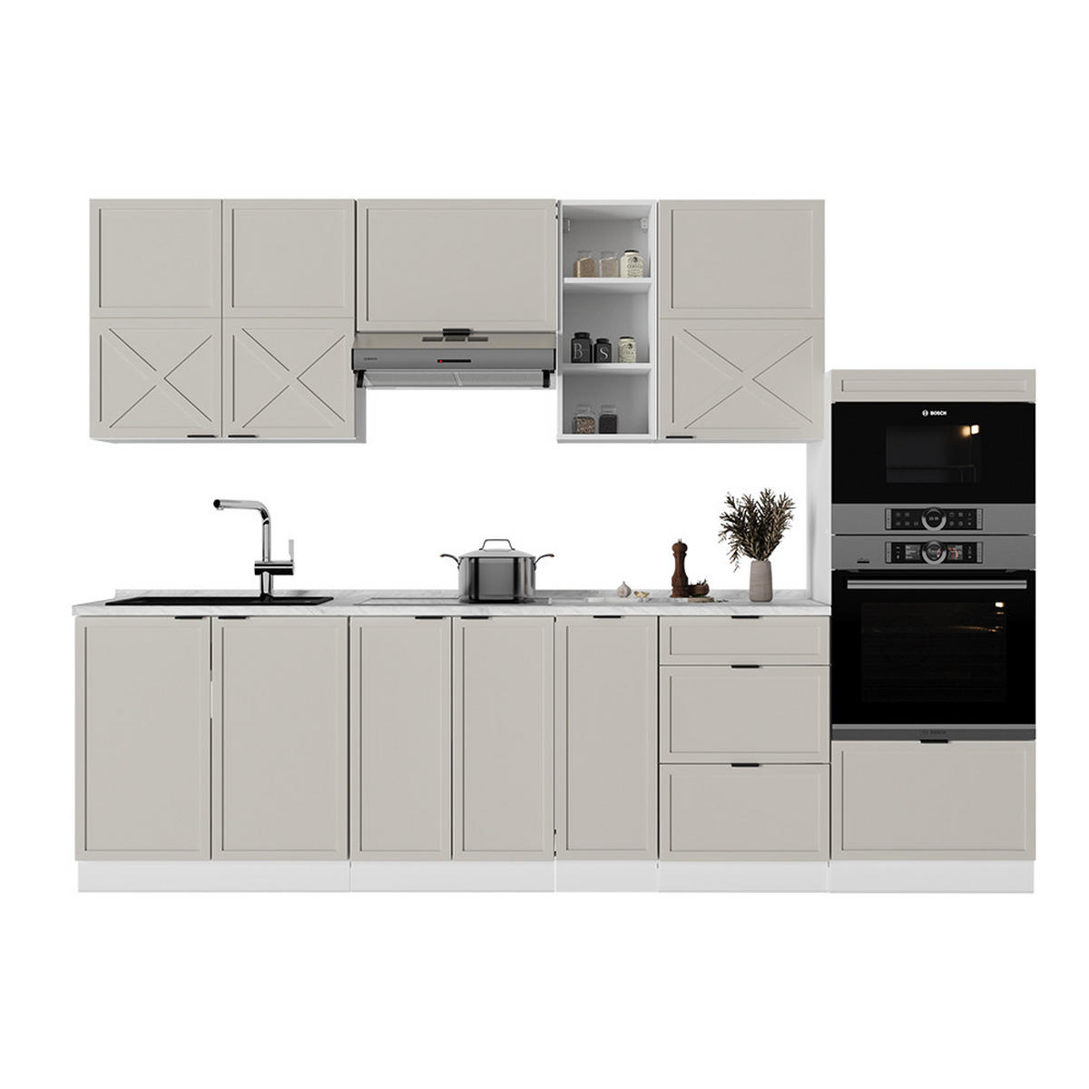 KÜCHENZEILE Fame-Line GrauBeige/Weiß 280 cm ohne AP - Weiß/Grau, Holzwerkstoff (280/81.6/46cm) - Vicco