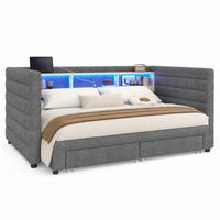 POLSTERBETT 90/190 mit LED, USB, Typ-C und 2 Schubladen in Grau - Grau, Holzwerkstoff/Textil (90/190cm) - EVRYAE