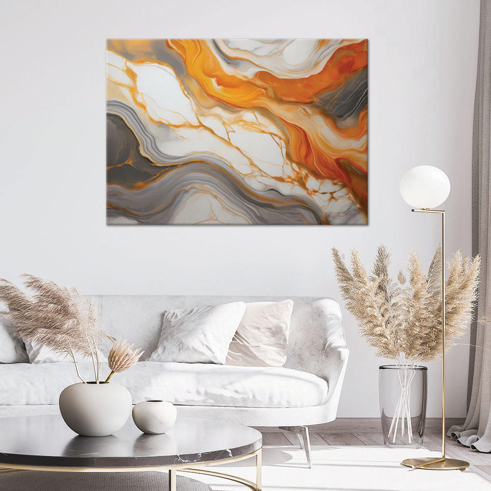 LEINWANDBILD Orange-grauer Marmor-Glamour 100x70cm - Orange, Textil (100/70cm) - Feeby