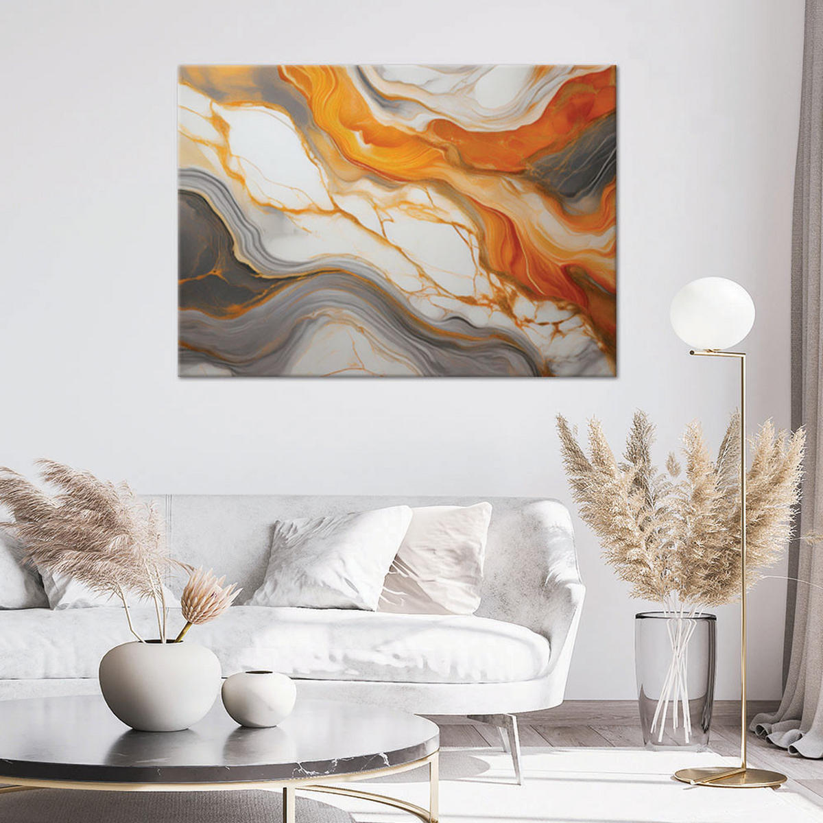LEINWANDBILD Orange-grauer Marmor-Glamour - Orange, Textil (90/60cm) - Feeby