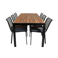 GARTENTISCHGRUPPE, Bois, Tisch Schwarz, Stühle Natur, Metall, 90 x 205 x 76 cm, 7-teilig - Schwarz, Metall - ebuy24