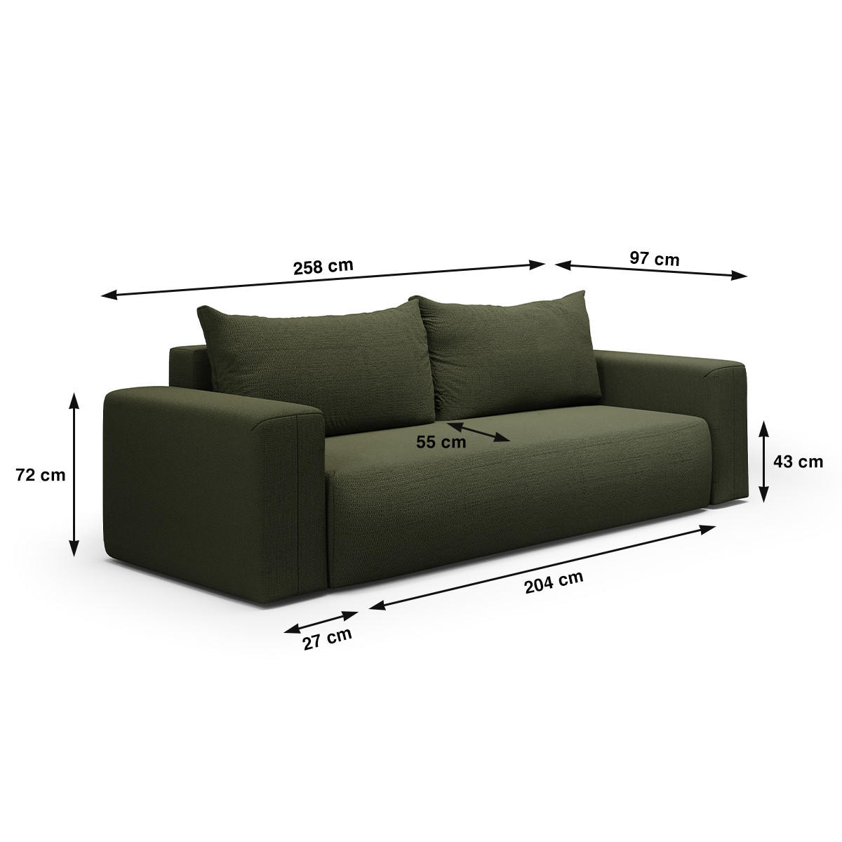 SOFA Bliss 3 Sitzplätze Tannengrün - Grün, Holz (252/72/97cm) - Petits-meubles