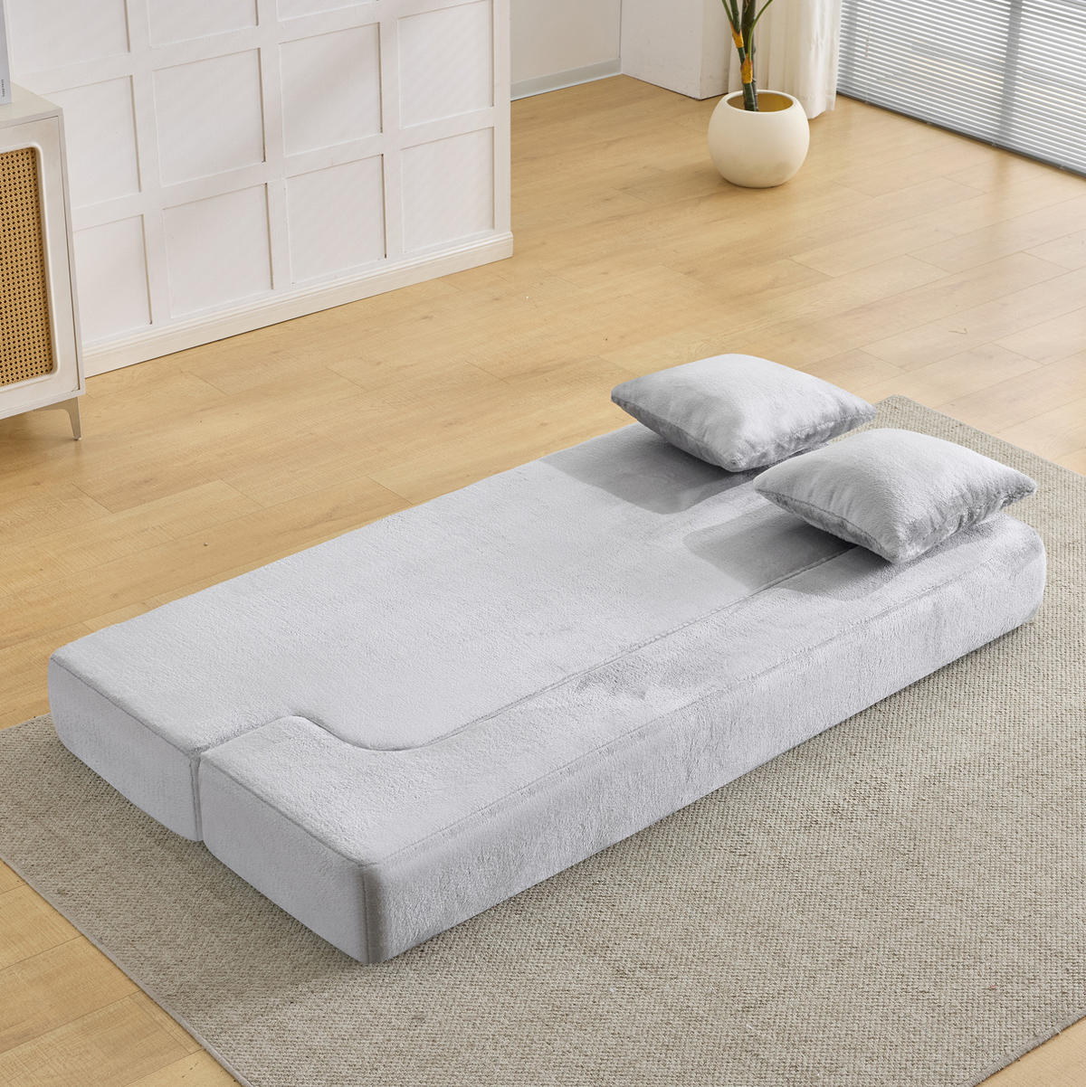SOFA klappbar 2-Sitzer Hellgrau - Hellgrau, Kunststoff (52/48/190cm) - Meubliv